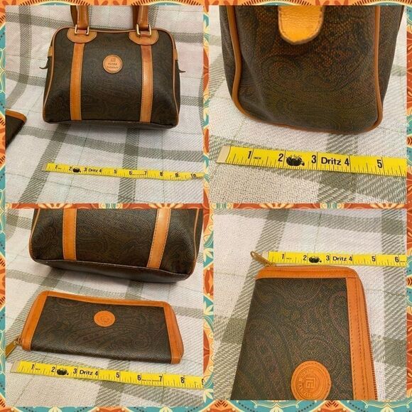 VINTAGE Pierre Balmain 3 piece set purse, wallet and makeup bag paisley Leather - Picture 11 of 14